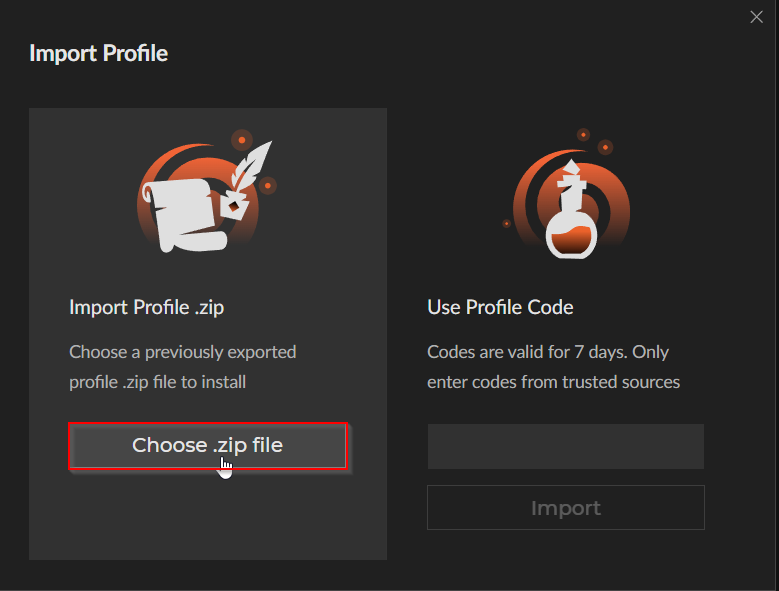Cliquez sur Choose .zip file